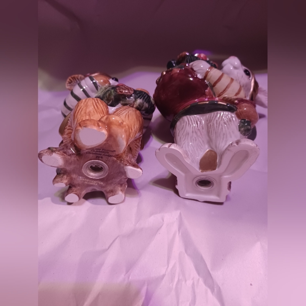 Fitz & Floyd Salt and Pepper Shakers Christmas Lodge Bunny Rabbit & Bear- 2001 - Picture 4 of 5